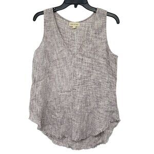 Cloth & Stone Anthropologie Linen Blend V Neck Raw Hem Tank Top Pink